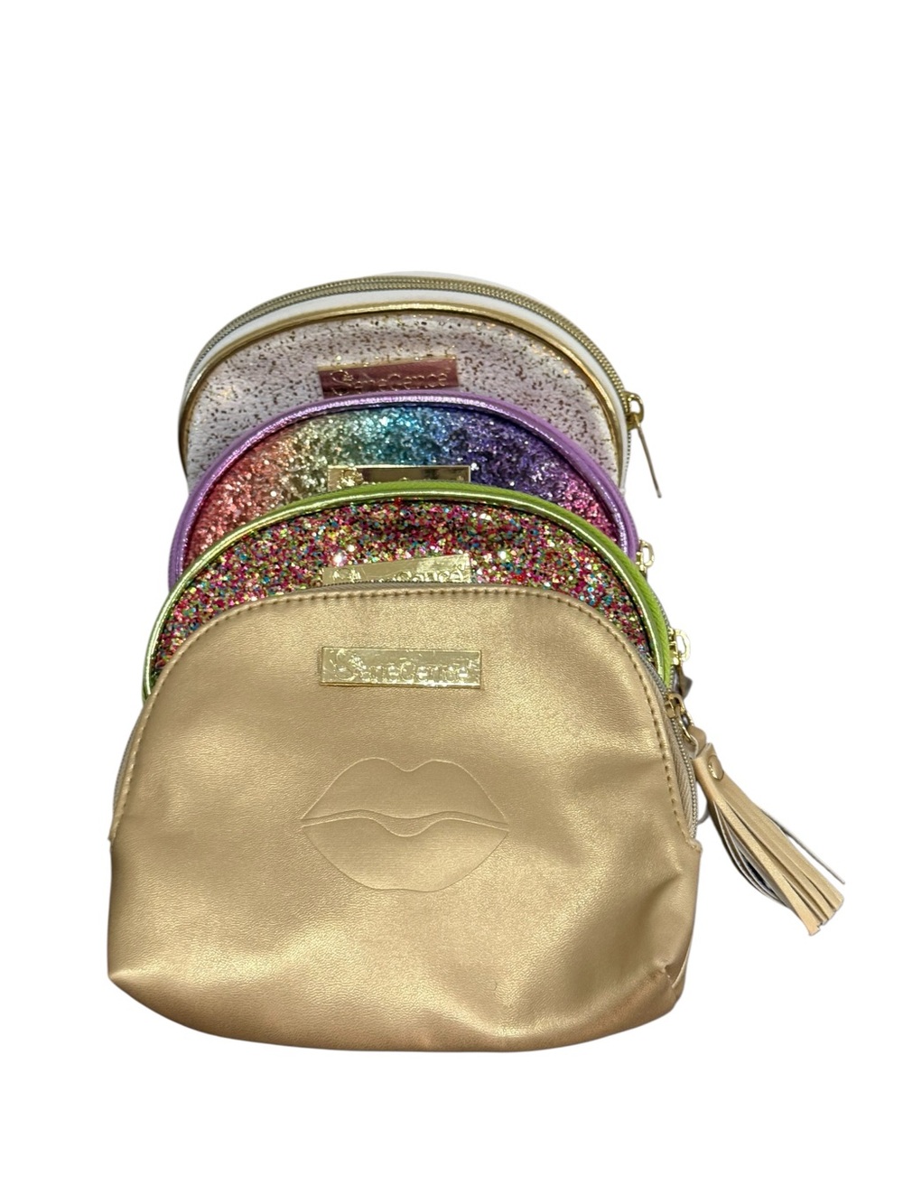 SeneGence Makeup Bag Bundle White Glitter, Rainbow, Gold Lips & Multicolor Bag